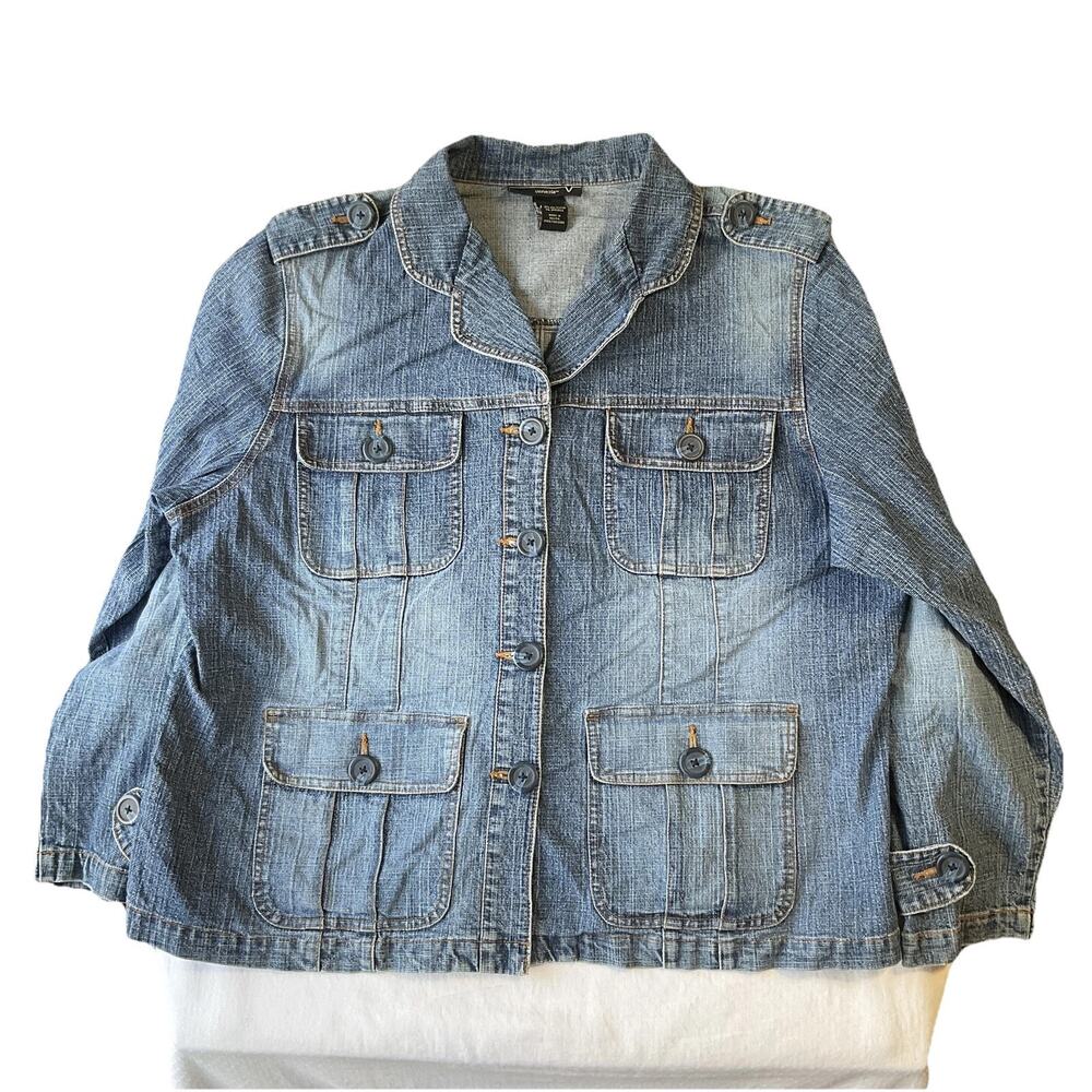 Venezia Women Button Up Denim Jacket 18/20 Blue Western Collared Stretch Pockets